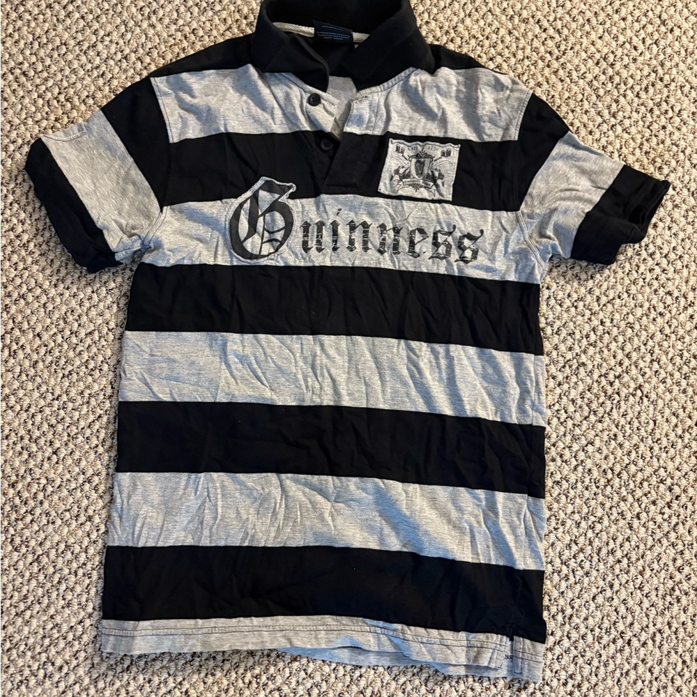 Guinness Black and Gray Striped Polo Shirt